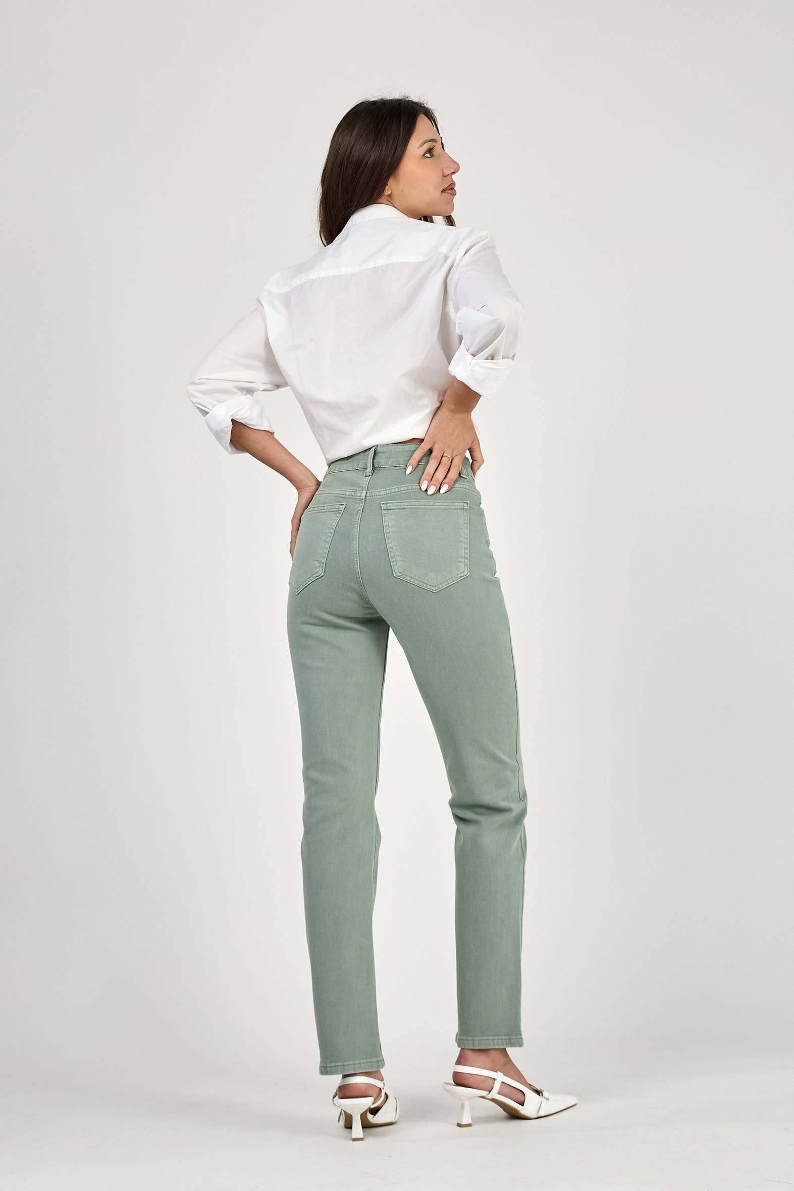DAMENHOSE MIT GERADER BEINFORM IN FARBE - "Élodie": Crème / Standard - Gerades Bein / 1(T36) 1(T38) 1(T40) 1(T42) 1(T44)