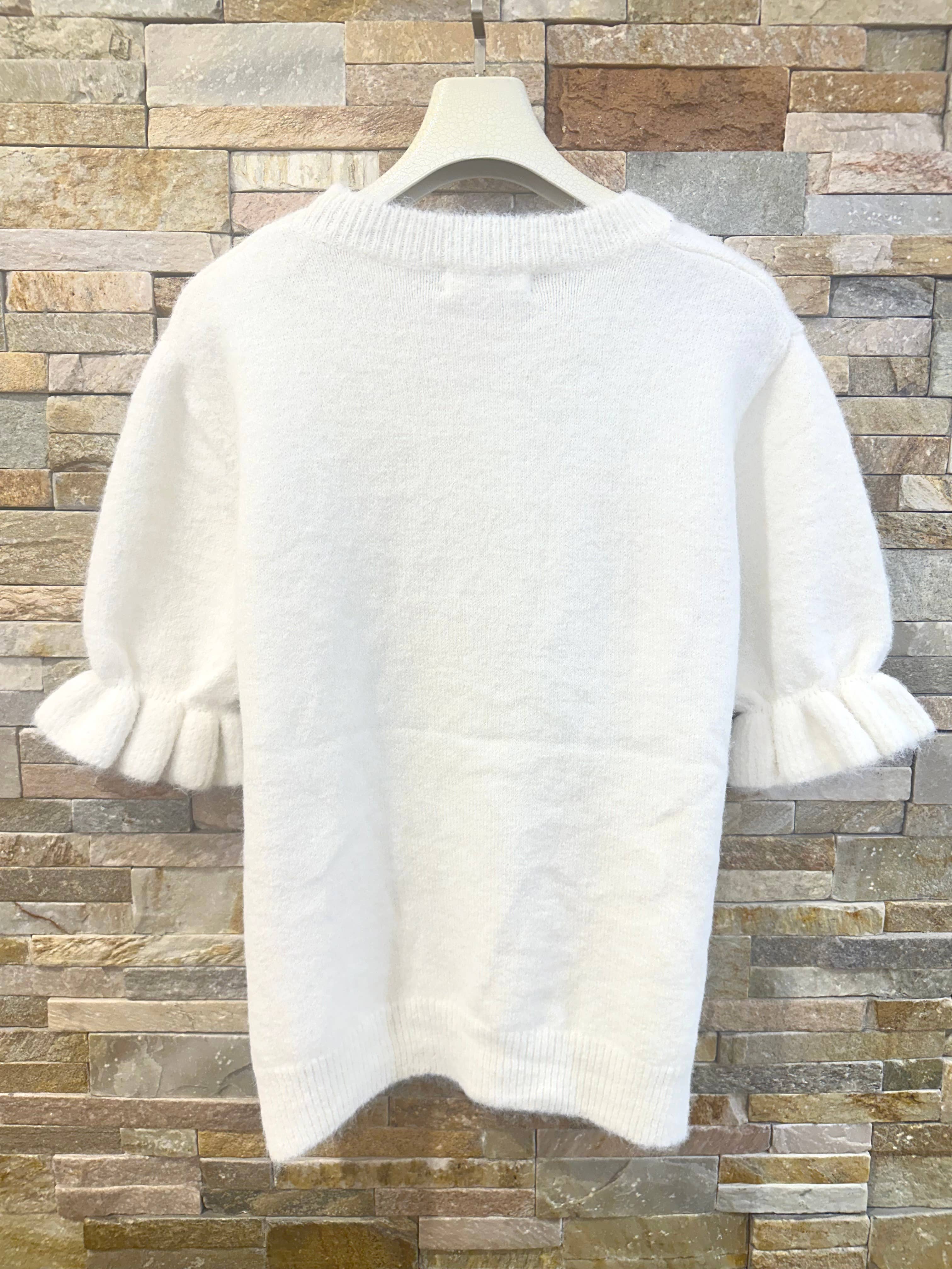 ✨ Weicher Feinstrickpullover mit Volantärmeln AP185: Blanc / Standardmäßig / Eine Größe