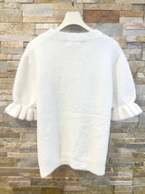 ✨ Weicher Feinstrickpullover mit Volantärmeln AP185: Blanc / Standardmäßig / Eine Größe