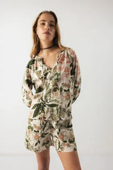 Lanidor Bluse "Botanica" aus 100% Baumwolle mit Bindebändchen