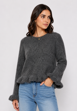 Audrey Paris Strickpullover mit Rüschen Grau