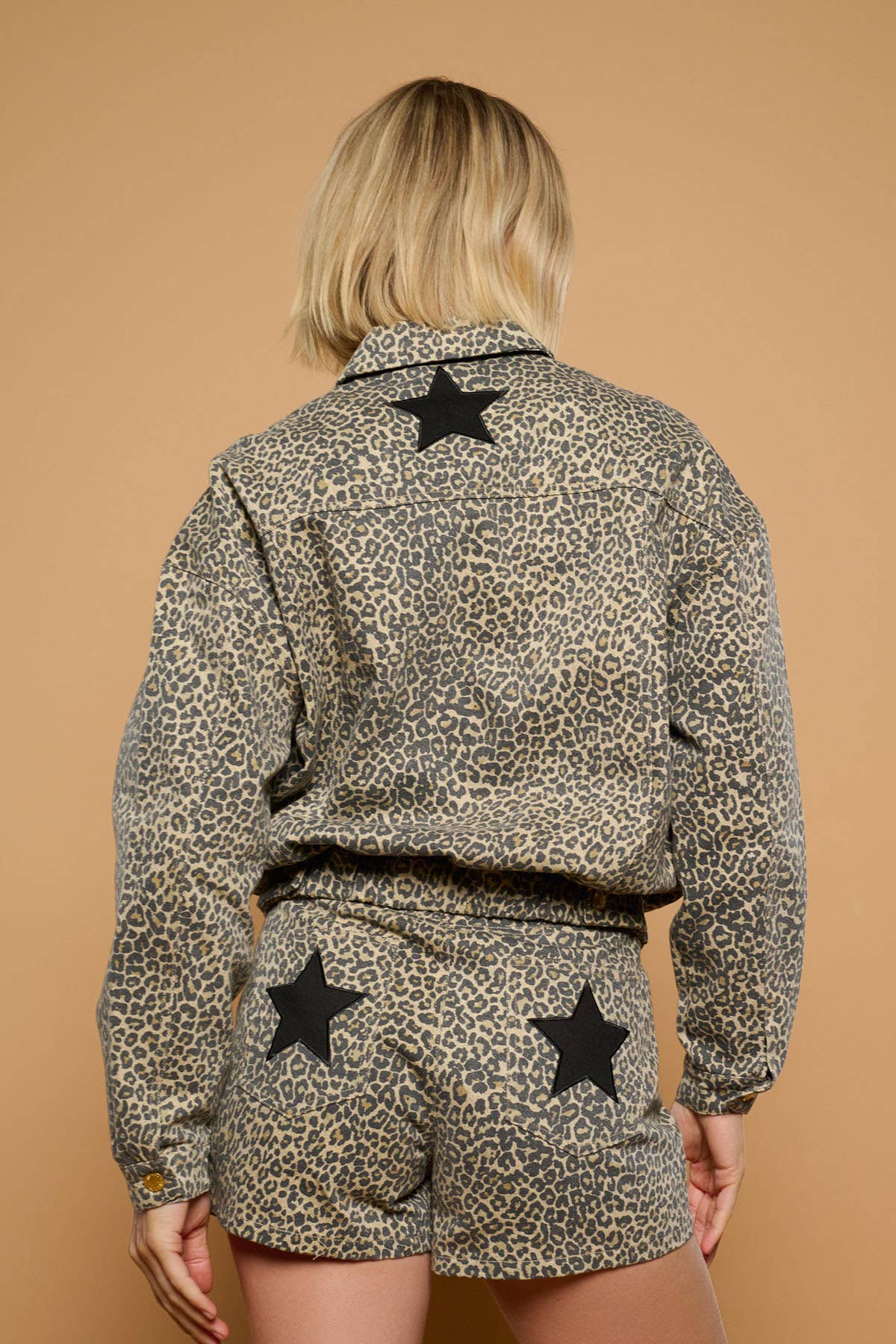 Minueto Jeansjacke Leo Beige Animal-Print 100% Baumwolle