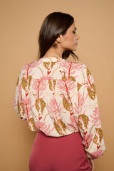 Minueto Fließende Bluse Augusta Floral Leopard - Print Beige