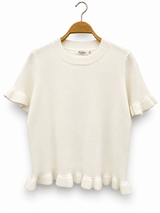 Afinity Einfarbiger Strickpullover mit Rüschen Creme Weiß