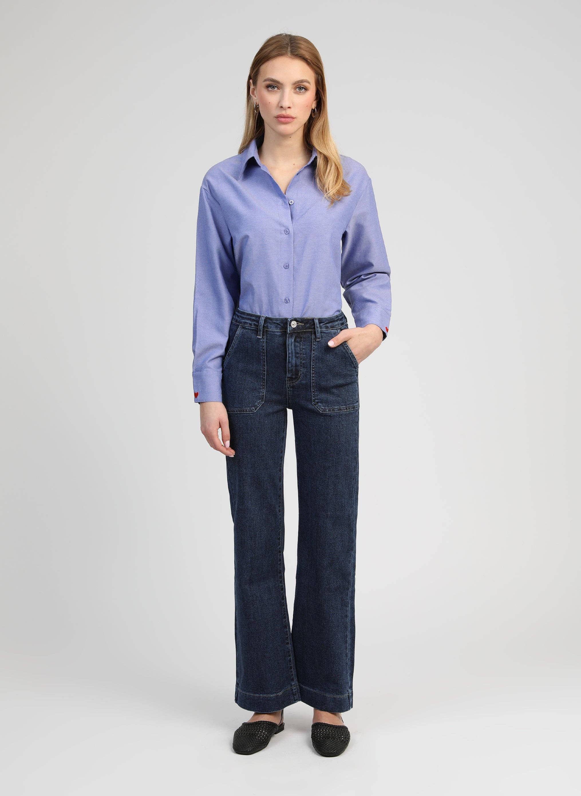 AN’GE Paris Parmy Stone Blau Straight-Flare Jeans