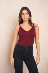 Glänzendes Lurex-Trägershirt - 8752: Bordeaux / Eine Größe