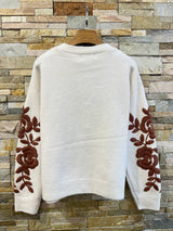 Audrey by Afinity bestickte Strickjacke mit Blumen Beige-Braun
