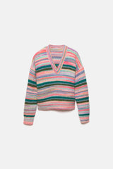 Lanidor Strickpullover Gestreift Multicolor V-Ausschnitt - Oversized Fit