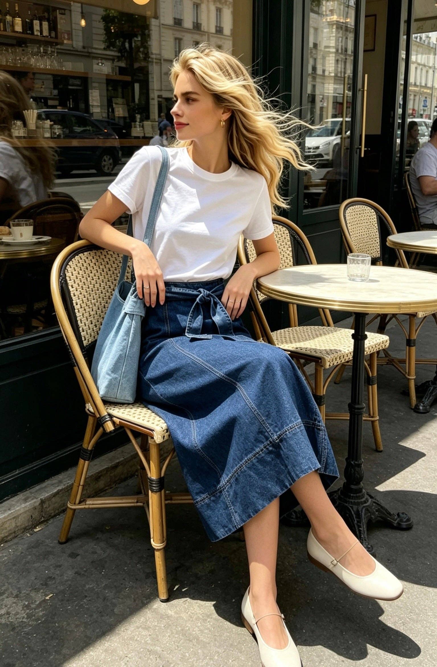 Ciminy Odile Dunkelblau Jeansrock in A-Linie mit Bindegürtel