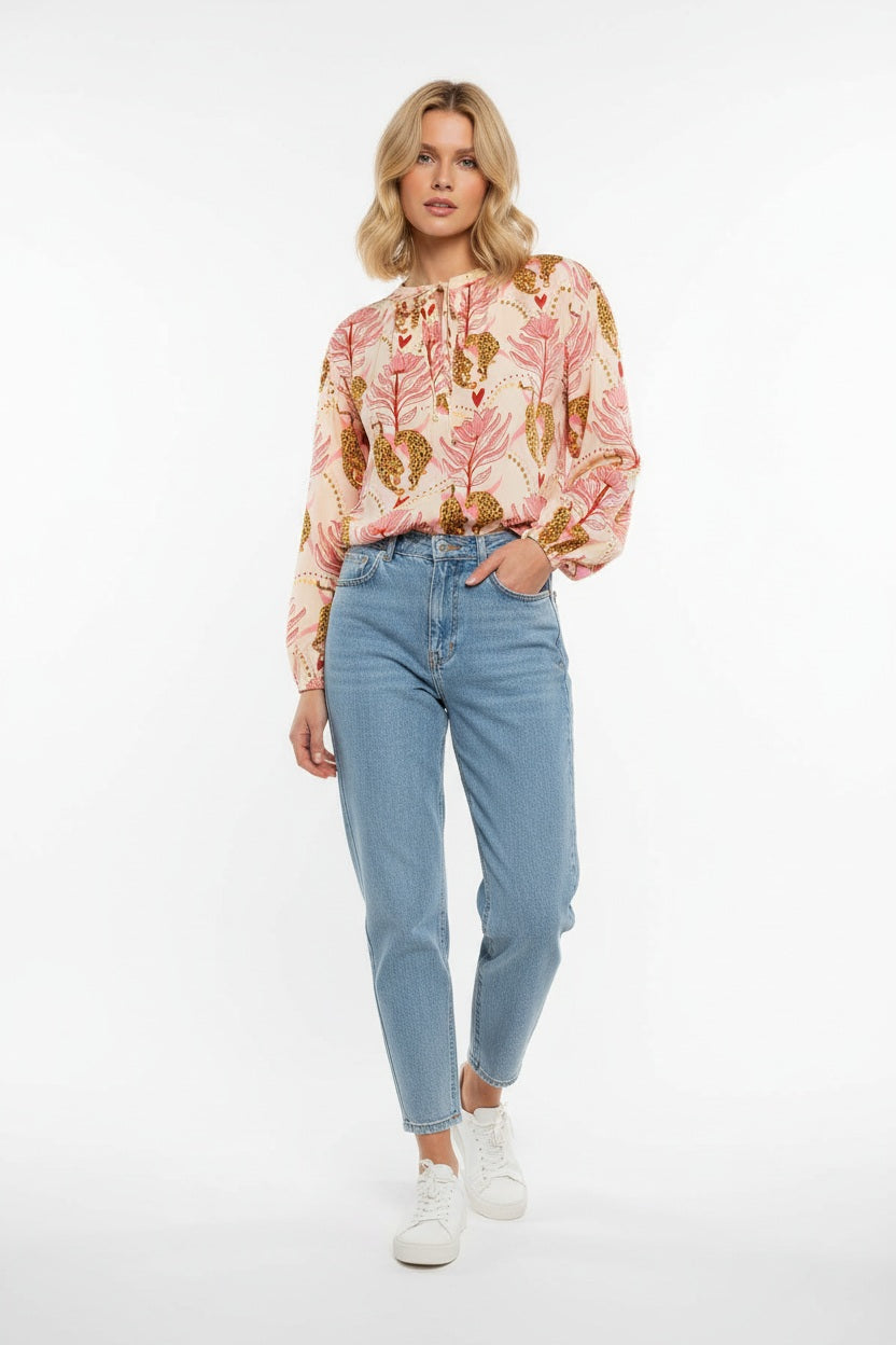Minueto Fließende Bluse Augusta Floral Leopard - Print Beige