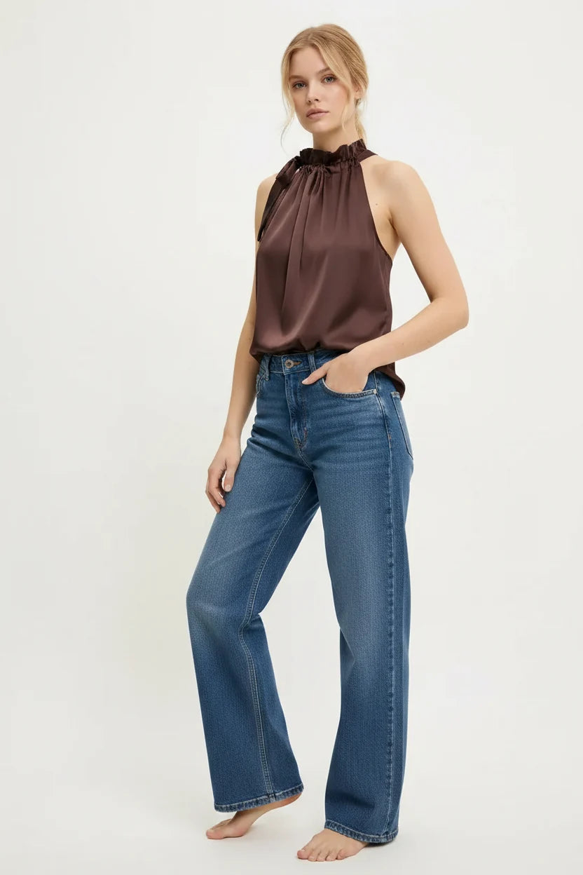 Choklate Paris Satin-Top Elisabeth Chocobraun mit Schleife