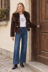 Giovanni Paris Kunstfelljacke „Lydia“ Dunkler Leopard mit großem Kragen