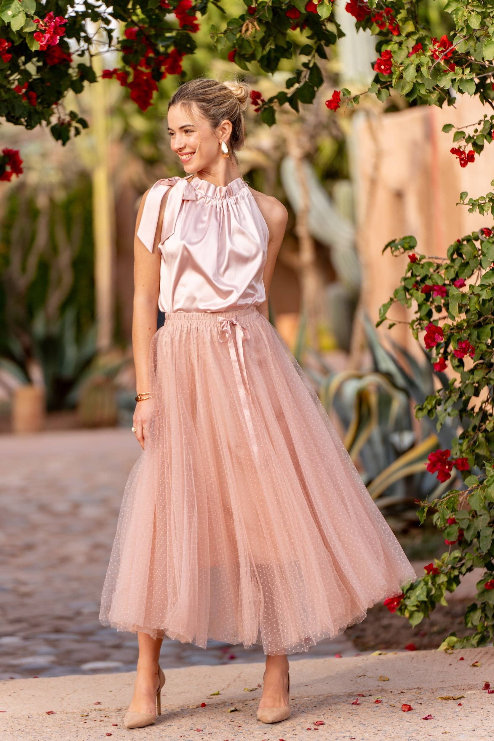 Choklate Paris Satin-Oberteil Elisabeth mit Schleife am Kragen Rosa