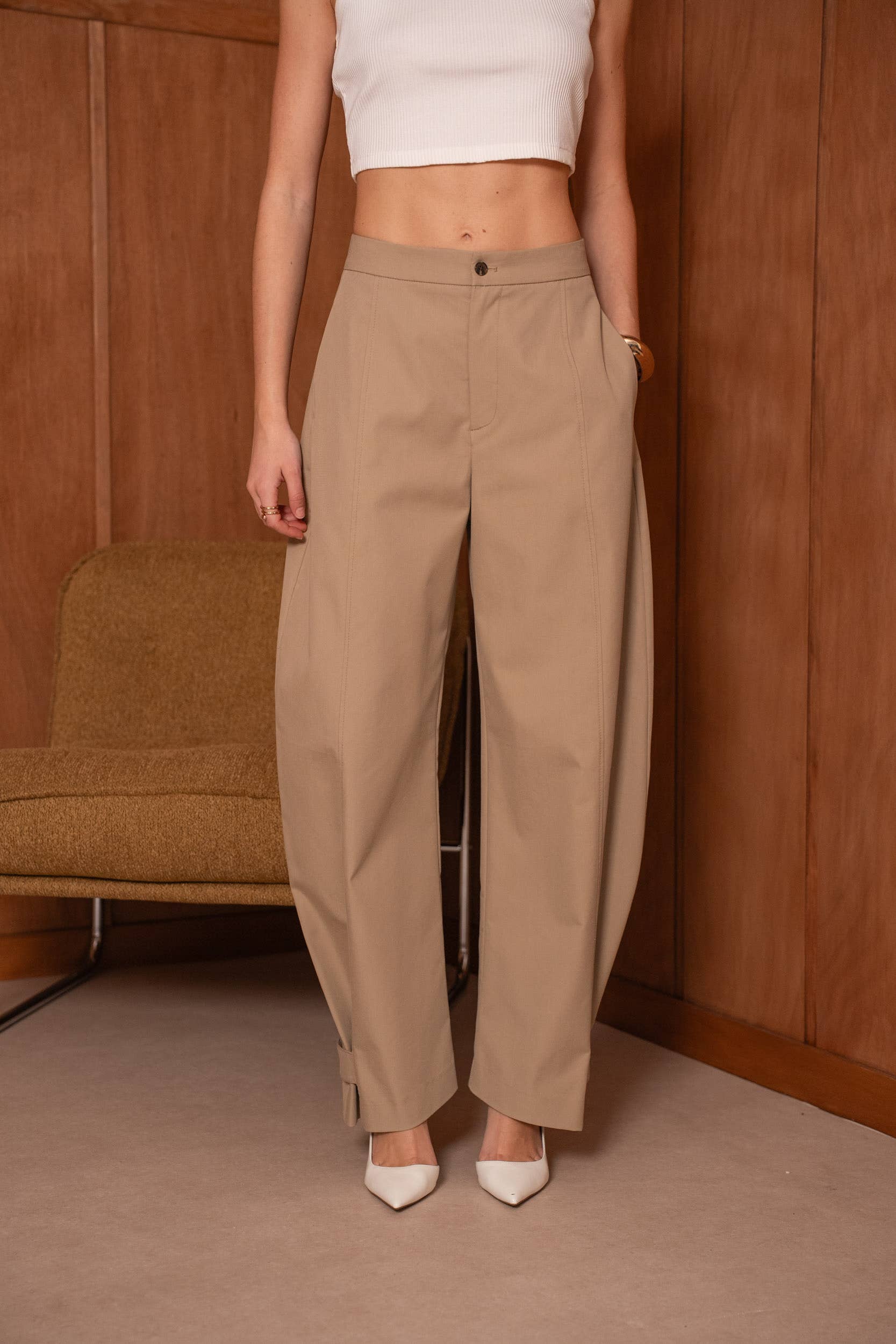 Attentif Paris Ballonhose mit Bindeband am Saum Camel
