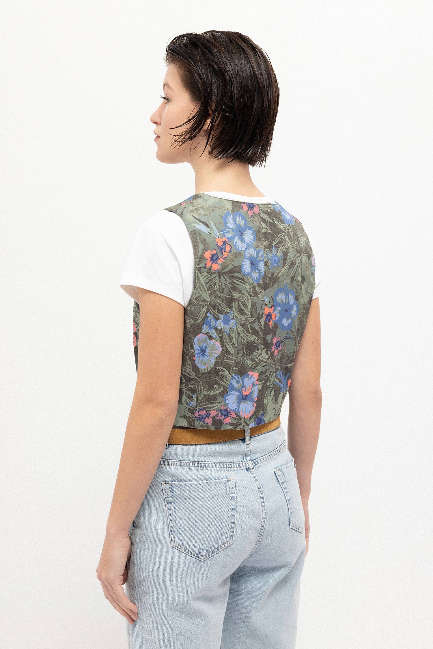 Lanidor Weste mit Blumenprint Khaki Baumwolle