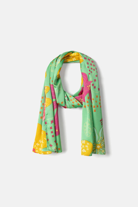 Lanidor Schal mit tropischem Print - Grün, Pink & Gelb - Sommer Accessoire mit Flower Power