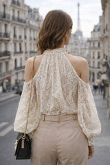 Choklate Paris Bluse Trocadéro aus Spitze schulterfrei Ecru