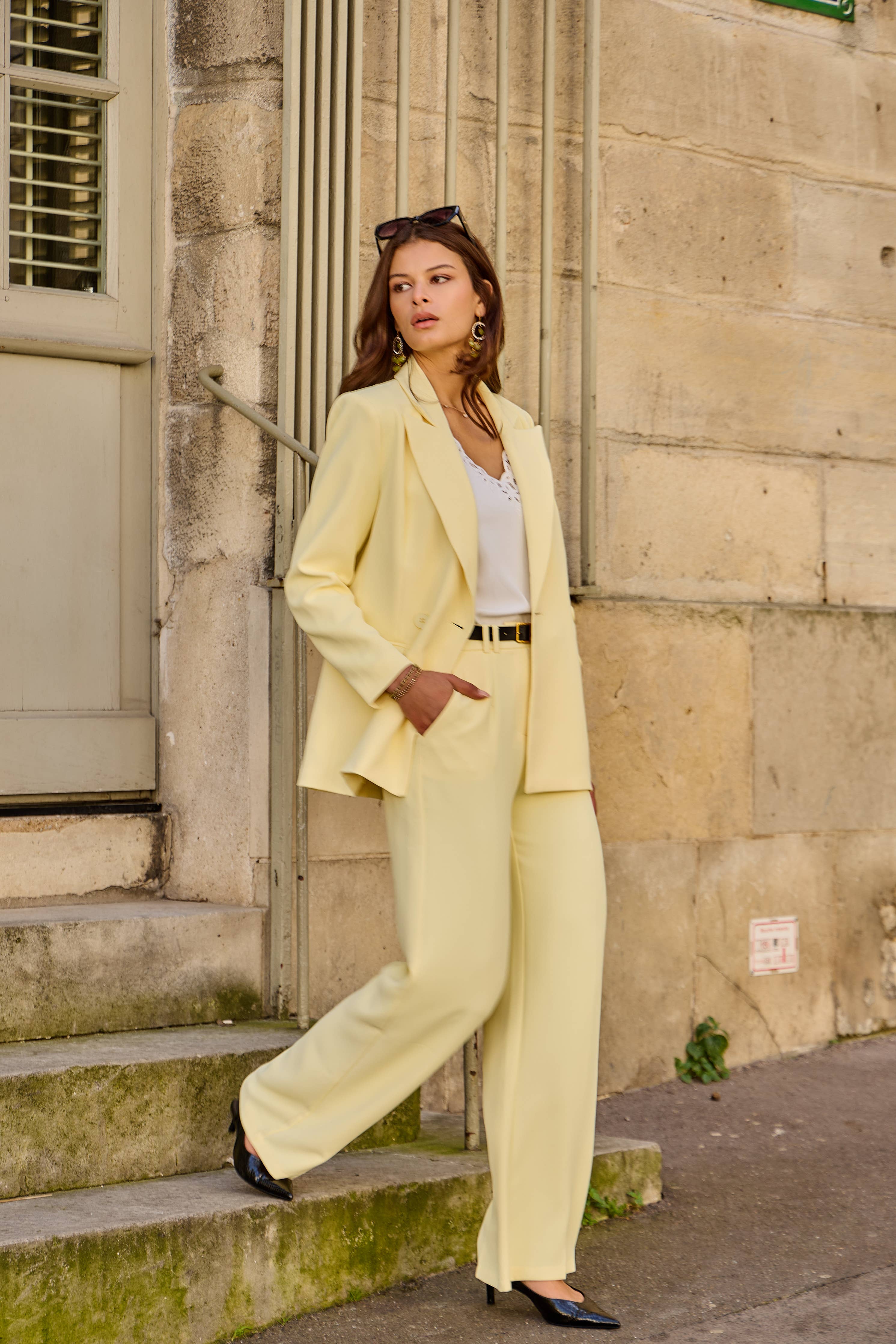 Lulumary Doppelreihiger Blazer Gelb gerader Schnitt