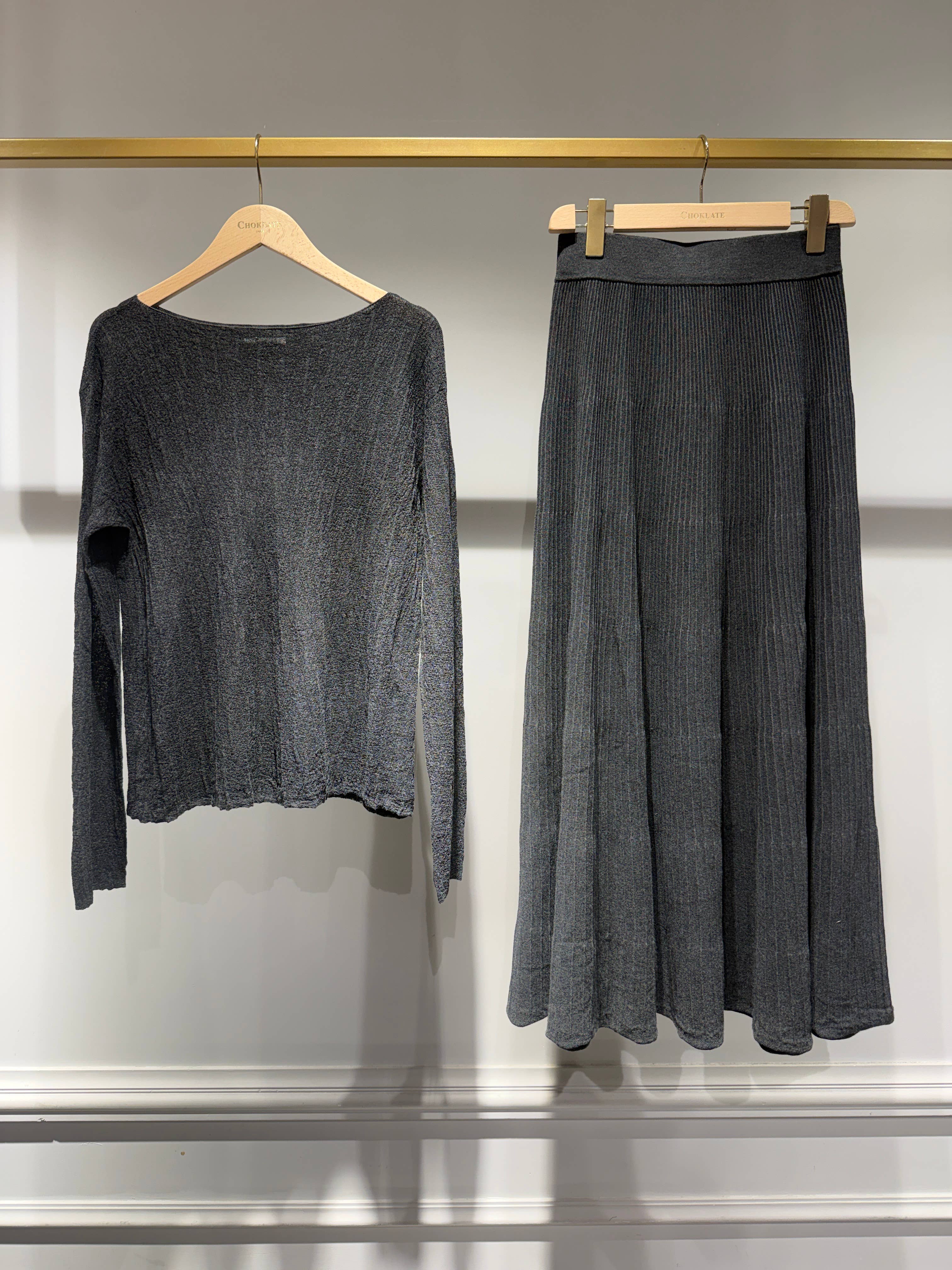 Choklate Paris leichtes Langarm-Strickshirt Grau mit Struktur
