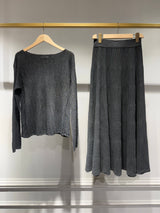 Choklate Paris langer Strickrock Grau mit Rippstruktur und hohem Bund
