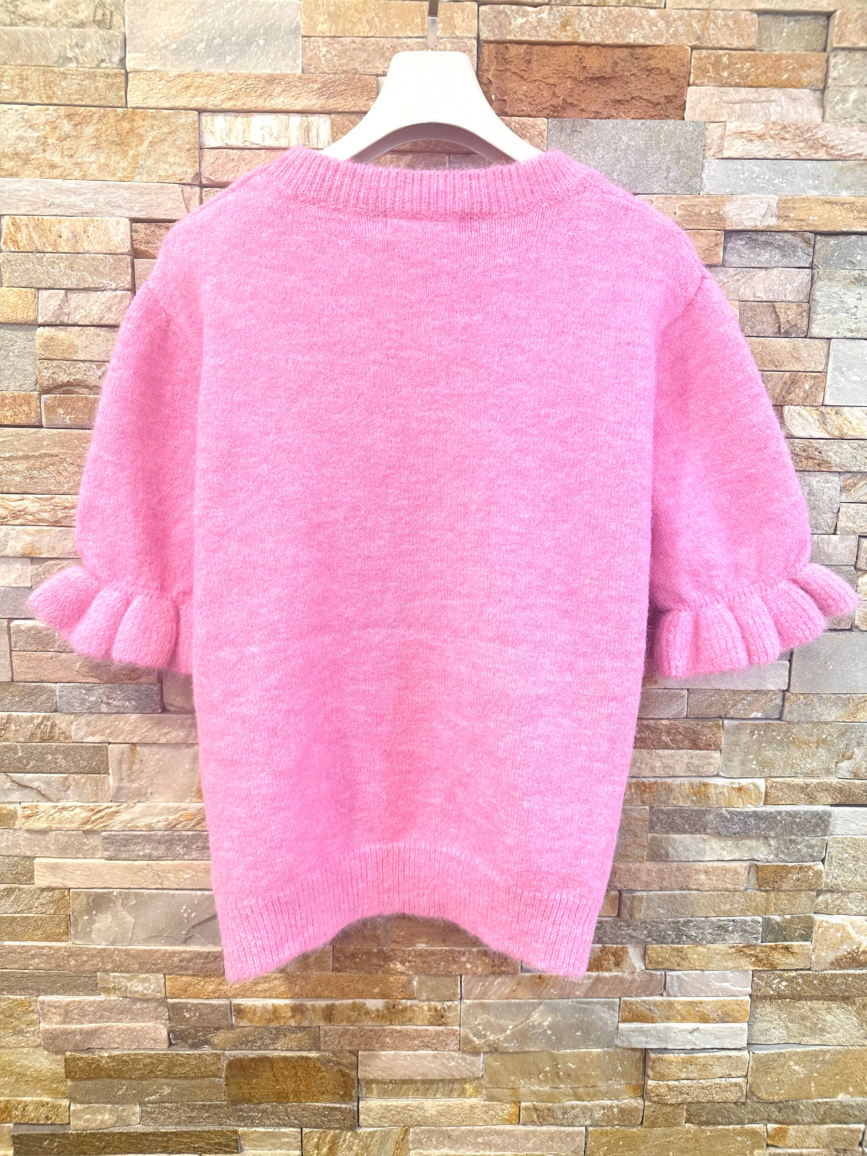 ✨ Weicher Feinstrickpullover mit Volantärmeln AP185: Blanc / Standardmäßig / Eine Größe