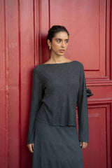 Choklate Paris leichtes Langarm-Strickshirt Grau mit Struktur