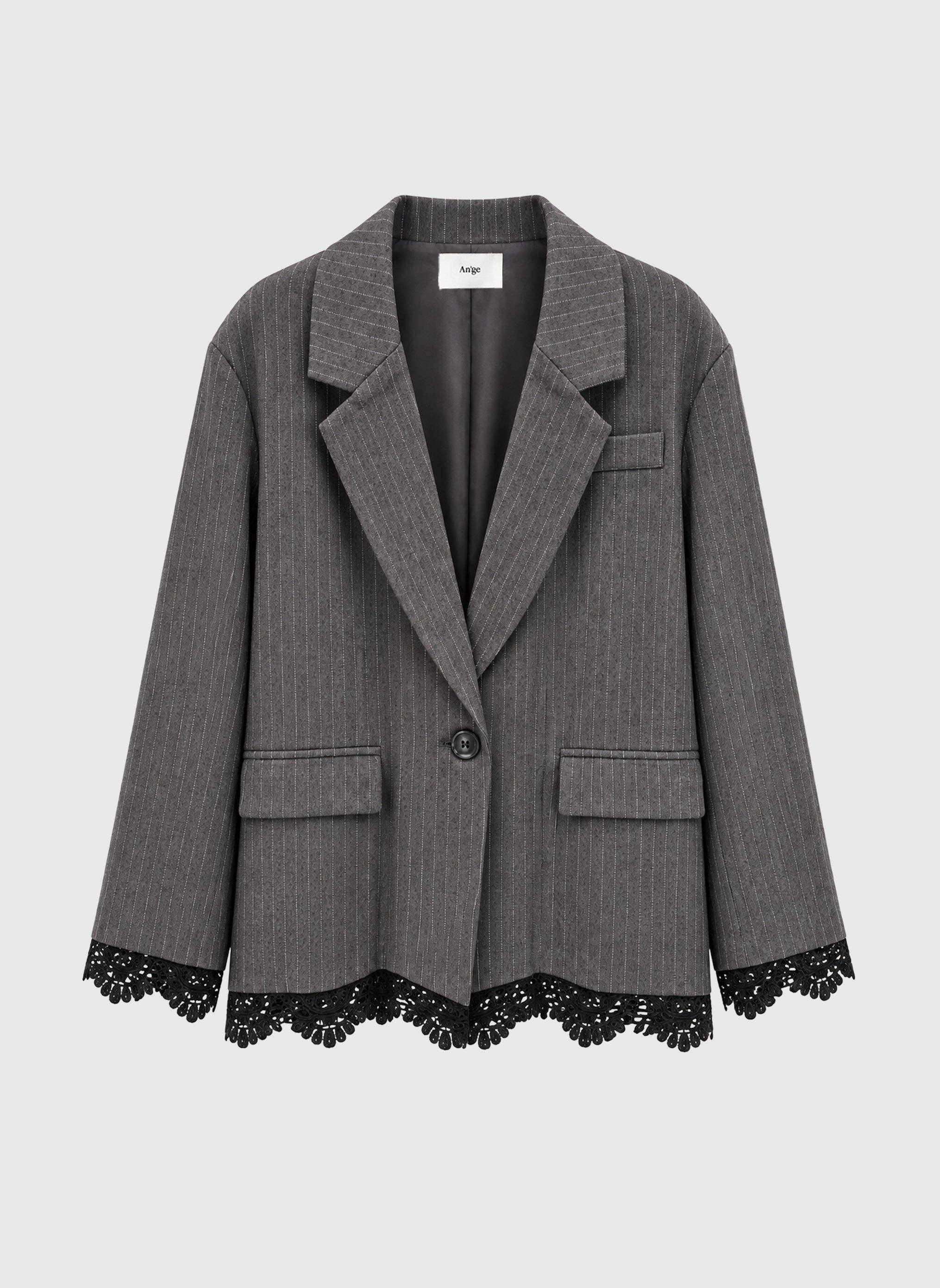 AN’GE Paris Blazer HANNABELLA in Grau mit schwarzer Spitze