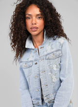 An'ge Paris Jeansjacke Pfiffeuille Hellblau mit Blütenstickerei