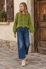 Tamba Mohair-Strickjacke mit Knopfleiste Matcha-Grün