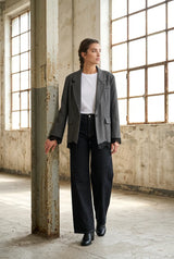 AN’GE Paris Blazer HANNABELLA in Grau mit schwarzer Spitze