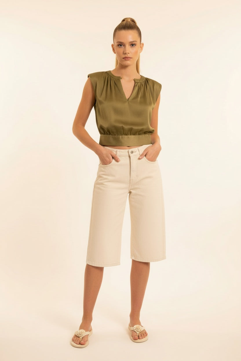 Ana & Lucy Bermuda-Shorts Baggy Dad "Clara" weiter Schnitt - Ecru
