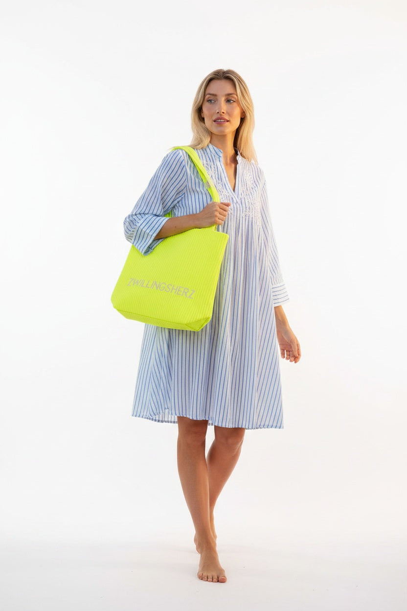 Isla Bonita by SIGRIS Sommerkleid Kurta Gestreift Hellblau 100% Baumwolle