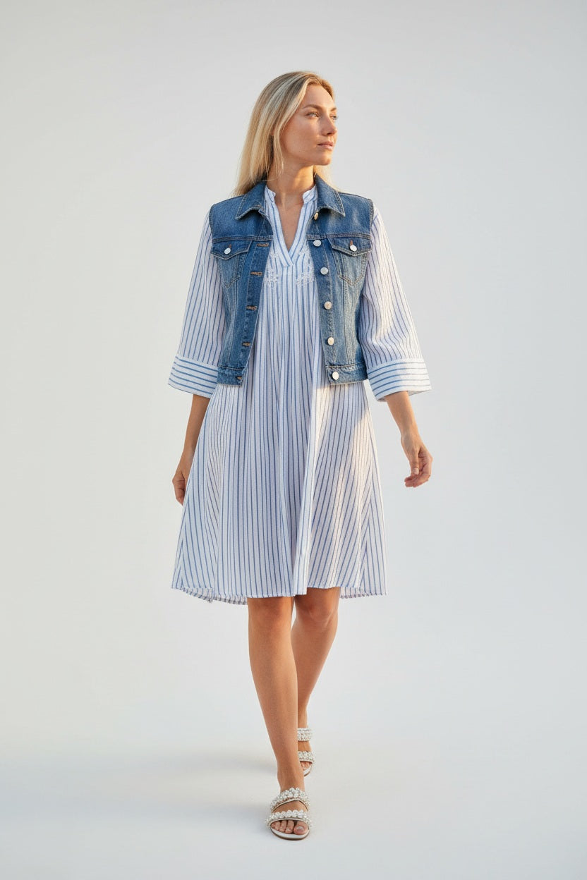 Isla Bonita by SIGRIS Sommerkleid Kurta Gestreift Hellblau 100% Baumwolle