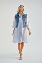 Isla Bonita by SIGRIS Sommerkleid Kurta Gestreift Hellblau 100% Baumwolle