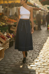Ciminy Odile Dunkelblau Jeansrock in A-Linie mit Bindegürtel