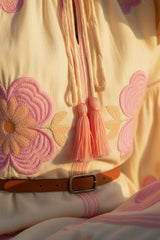 JEP Holland Maxikleid Beige Pink mit Blumenstickerei