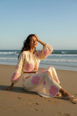 JEP Holland Maxikleid Beige Pink mit Blumenstickerei