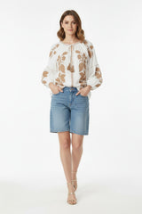 JEP Holland Bestickte Bluse Weiß Beige 100% Baumwolle Boho