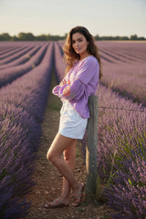 Jep Holland Lila Baumwollbluse mit oranger Blumenstickerei