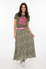 Zwillingsherz Rock "Jungle Leaves" Viskose - Olive