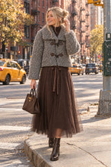 Attrait Paris kurzer Dufflecoat in Bouclé-Felloptik Grau