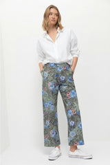Lanidor Weit geschnittene Hose mit Blumenprint aus 100% Khaki
