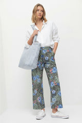 Lanidor Weit geschnittene Hose mit Blumenprint aus 100% Khaki