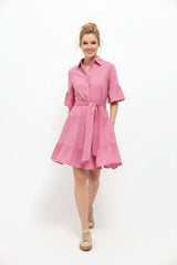 Lanidor Hemdblusenkleid mit Rüschen Tupfen Rosa