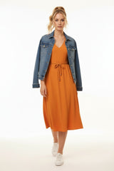 Lanidor Kleid mit Gürtel und V-Ausschnitt Orange