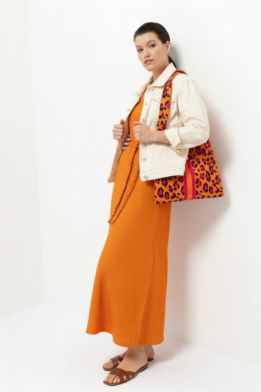 Lanidor Kleid mit Gürtel und V-Ausschnitt Orange