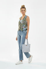 Lanidor Weste mit Blumenprint Khaki Baumwolle