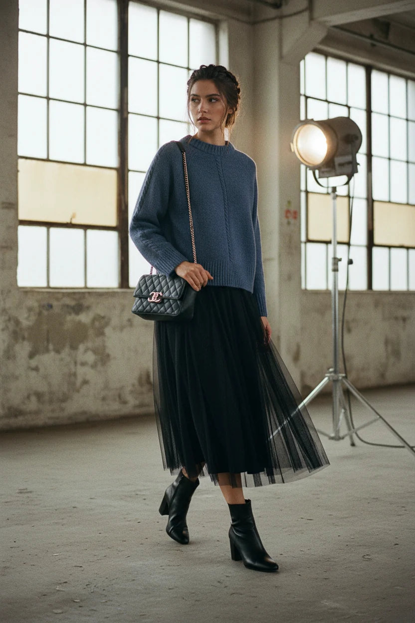 An’ge Paris Pullover LETRESSY mit Zopfmuster Indigo-Blau