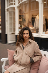 Lulumary Oversize-Bomberjacke aus Wildlederimitat Camel