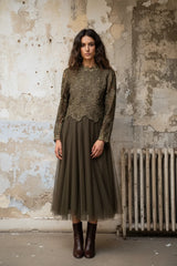 Choklate Paris Slim-Fit-Tüllrock Ambre Khaki